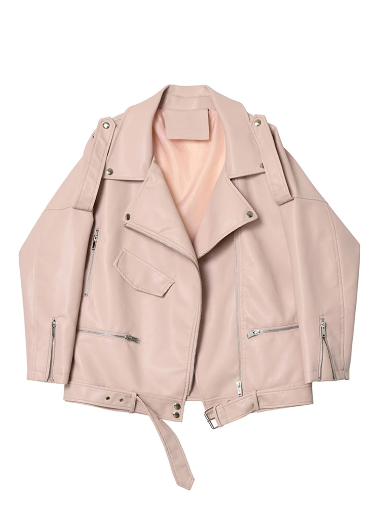 Fitaylor Herfst Vrouwen Faux Soft Leather Losse Jasje Kraag Rits Pu Motorfiets Overjas Vrouwelijke Klinknagel Punk Jacket