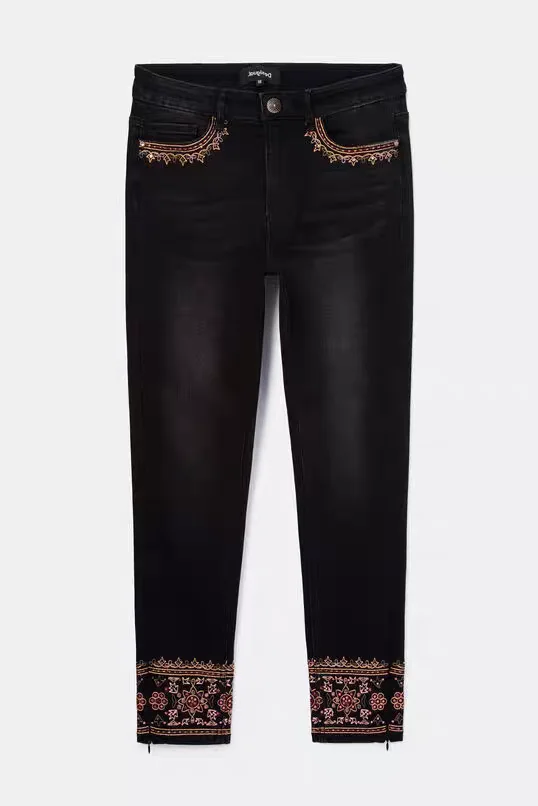 

Новые модные женские брюки с тяжелой вышивкой, женские джинсы с высокой талией и девятью точками на осенний сезон 2023, зимняя одежда...