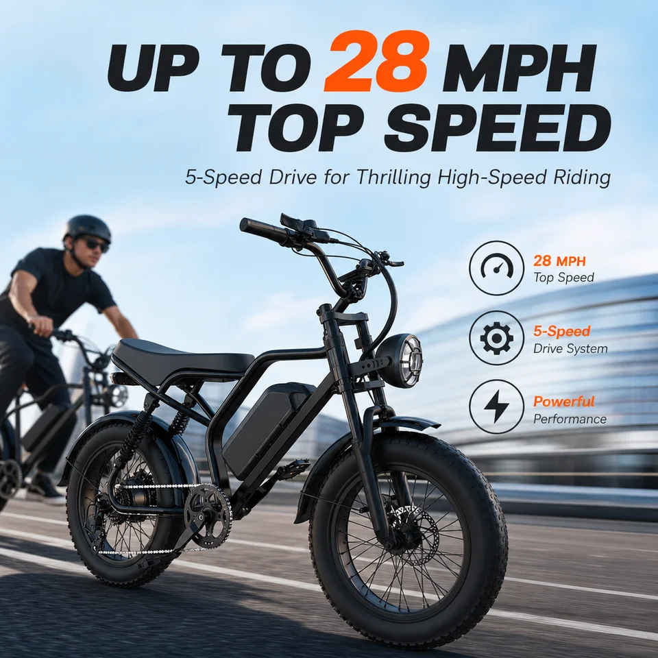 20"x4.0" Fat Tire Electric Bike, 48V 20Ah Battery 31Miles Pure Electric Range E‑Bike, Full Dual Suspension IPX6 Waterproof Off‑Road Retro Electric Bicycle for Adults image 8