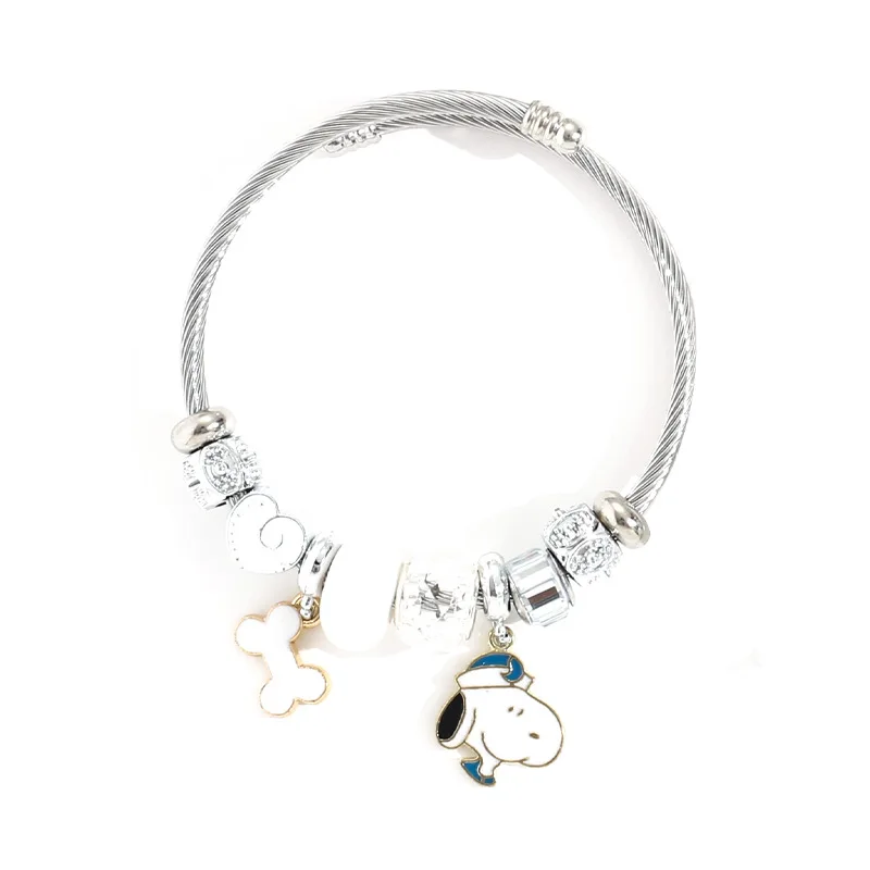 Anime Snoopy Cartoon Stainless Steel Bracelets Women Bracelet Pendant Cute Fashion Charms Jewelry for Best Friends Party Gifts