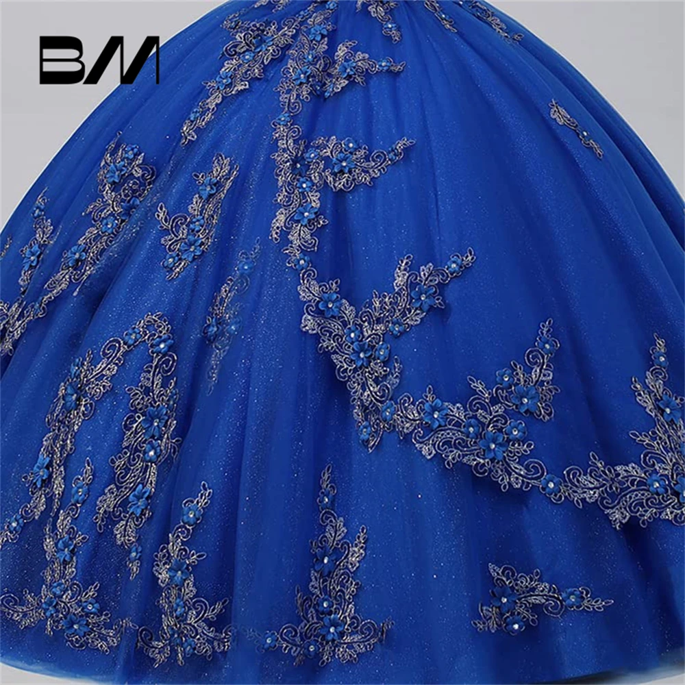 Gaun Quinceanera panjang Sweetheart untuk wanita korset tanpa tali dengan applique manik-manik Tulle gaun Prom