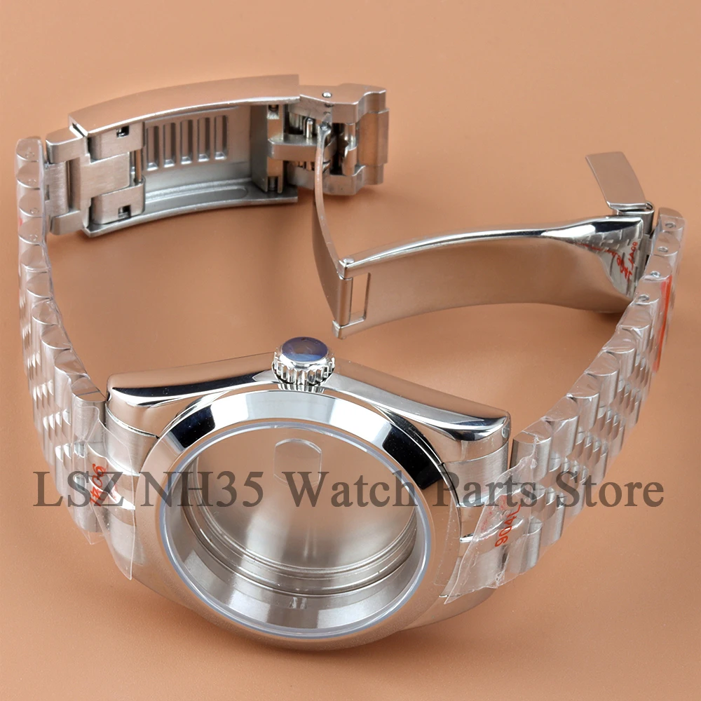 Flat Edge 36mm 39mm Silver NH35 Watch Case Waterproof Fit DATEJUST NH35 NH36 Movement Hight Quality Solid Jubilee Watchband