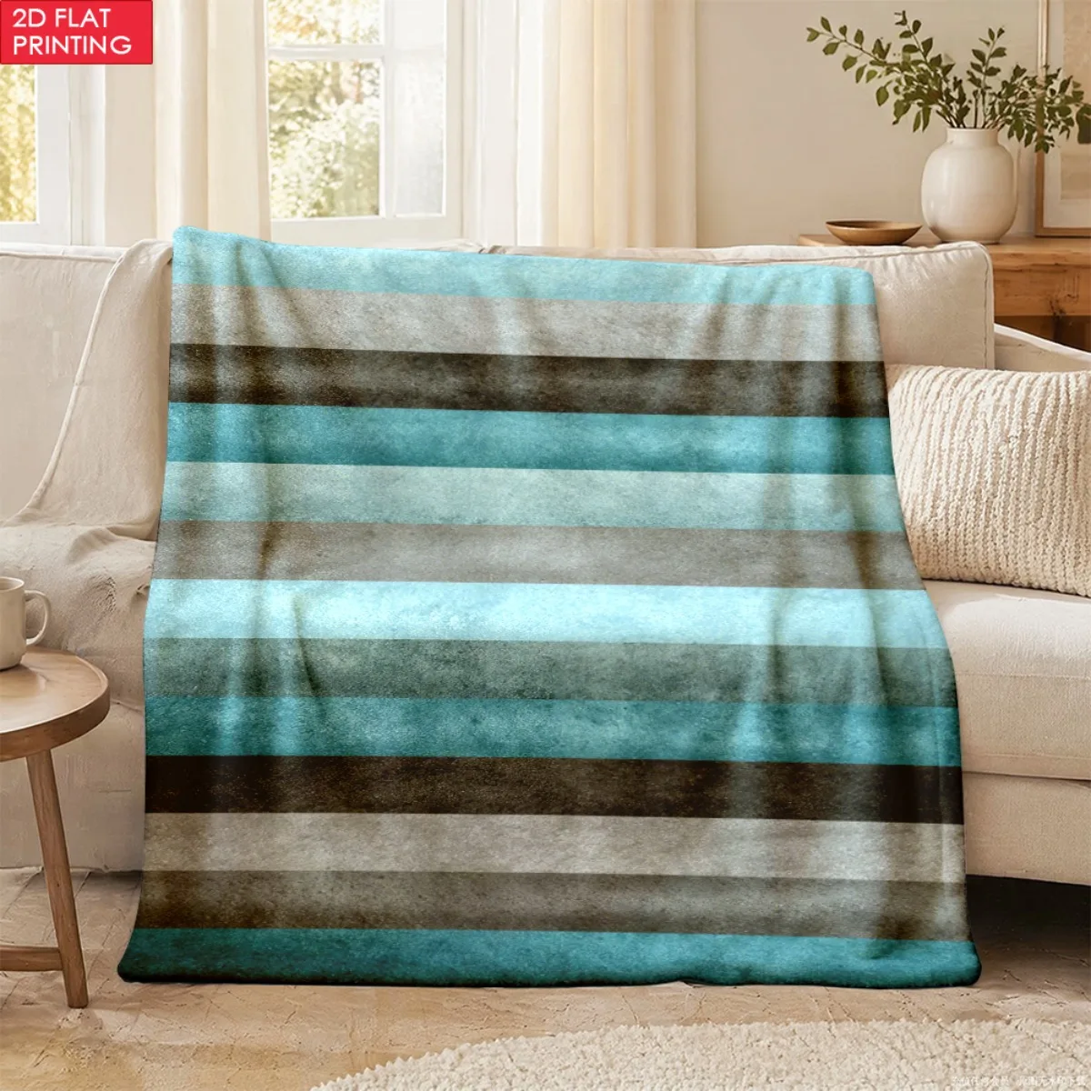 1pc Teal Grey Black Concrete Striped Flannel Blanket - Plush Soft Warm Throw Suitable for Bedroom & Sofa, Lightweight Hug Blanke