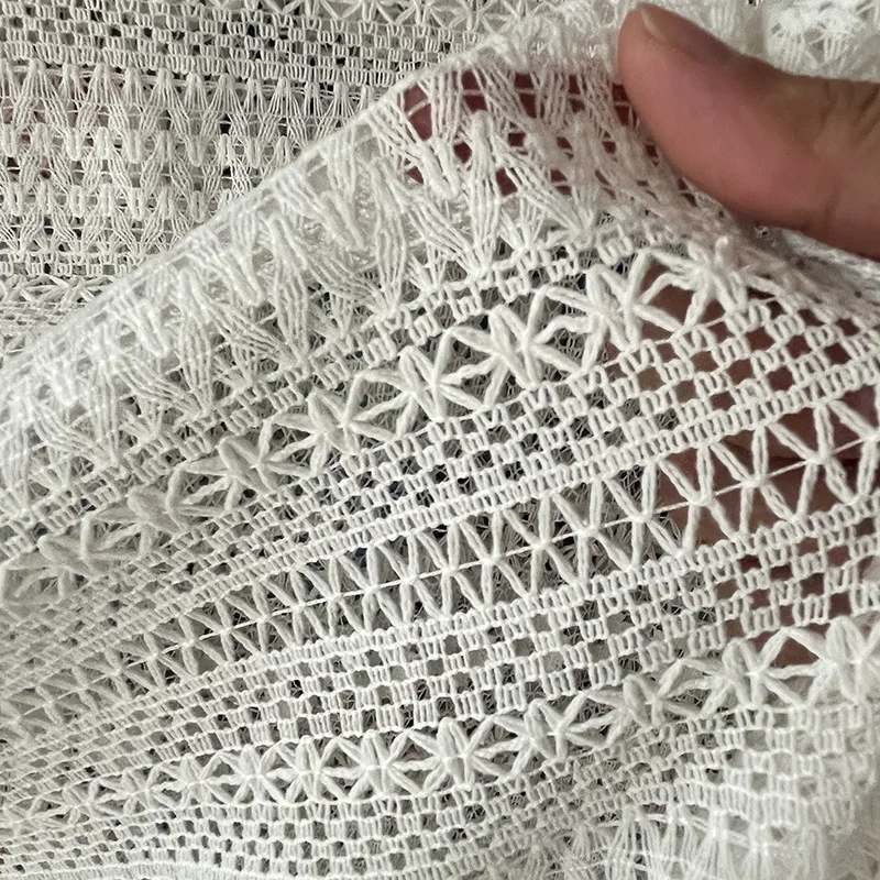 

Newest Nigerian Openwork Embroidery Crochet Cotton Jacquard Lace Cloth High Quality White African Lace Fabric For Sale By Yard