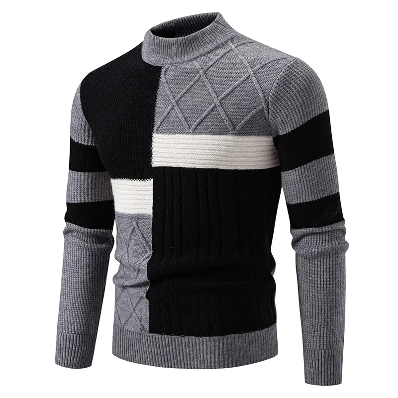 

GIOIO men's sweater, round neck color matching, three-dimensional woven casual sweater, autumn and winter bottoming pullover