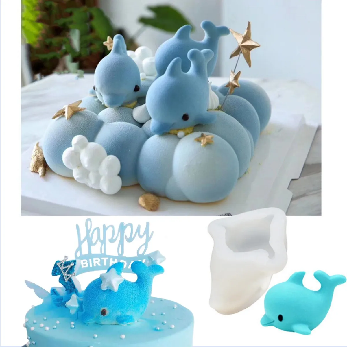 Silicone Baking Mold DIY Whale Cake Decor 3D Dolphin Shape Fondant Chocolate Jelly Handmade Soap Candle Plaster Resin Craft Mold