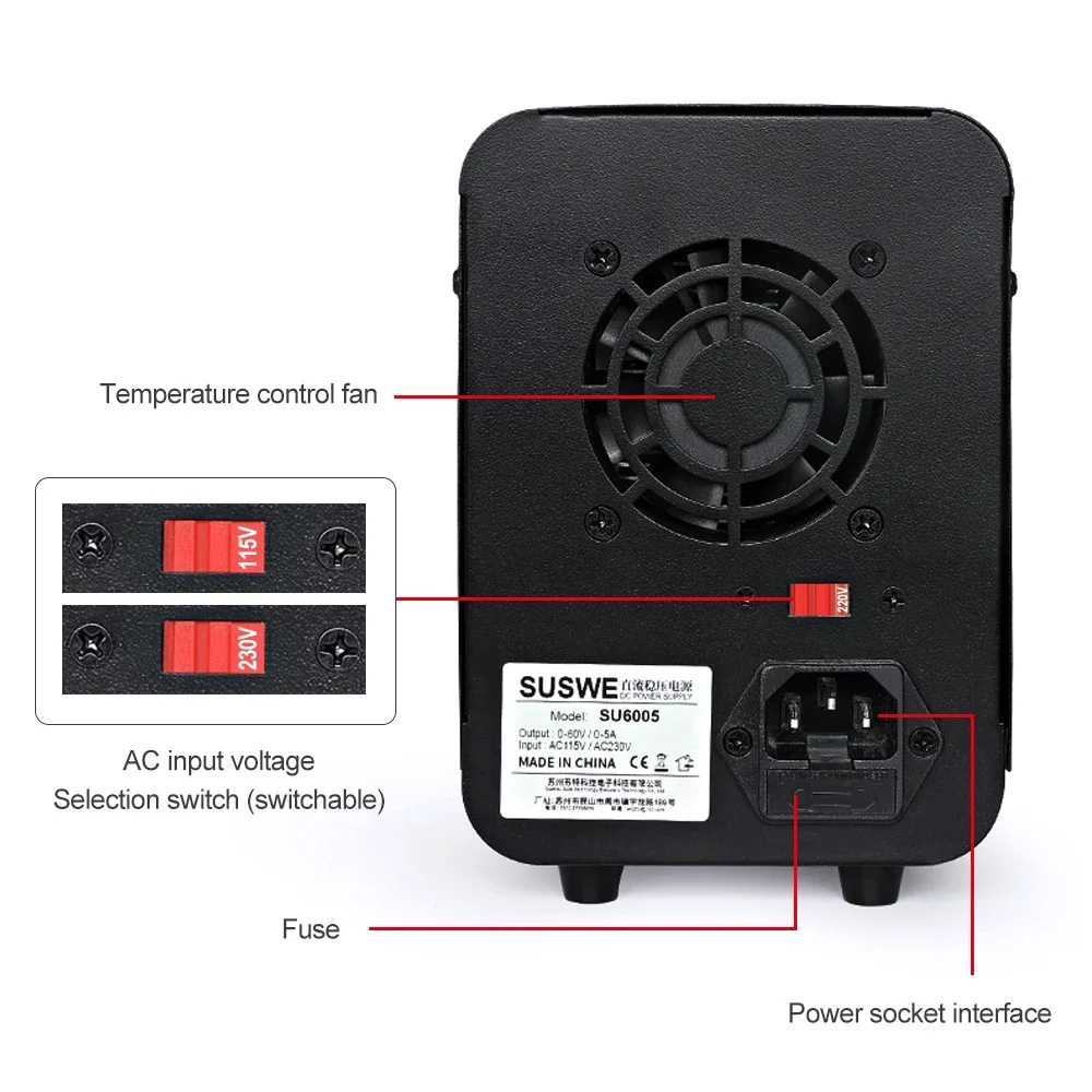 Imagem -04 - Suswe-fonte de Alimentação dc Programável Bancada de Manutenção de Laboratório Regulador de Corrente de Tensão ac 220v 110v 30v 60v 120v 5a 10a