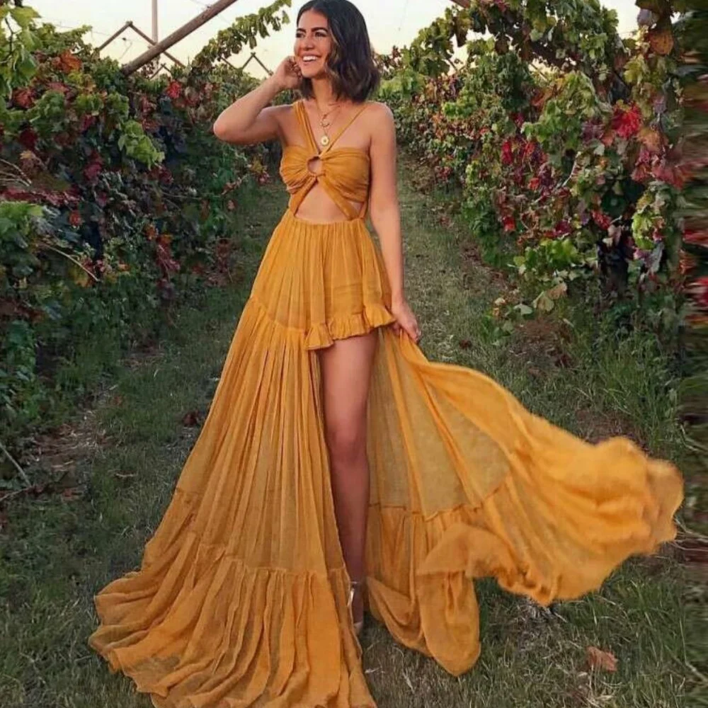 

Customized Boho One Shoulder Prom Dresses Sexy Sweetheart A Line Party Gowns Cut-out Evening Dress New Vestidos De Novia