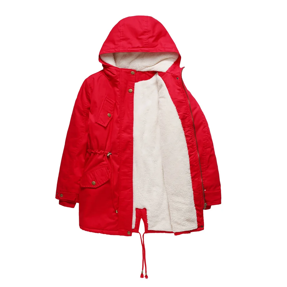 De la saison automne hiver nouvelle veste en coton pour femmes à capuche couleur unie épaissi polaire doublé coton manteau Long Sle...