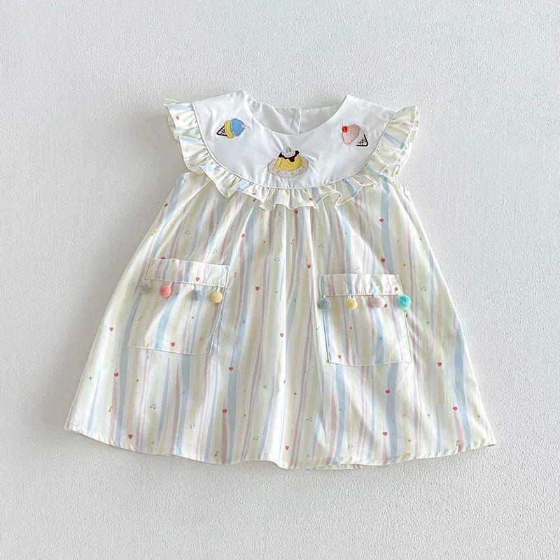 2026 New Summer Sister Clothing 2-6Yrs Baby Girl Party Dress Sleeveless Cotton Print Splicing Kids Princess Dresses