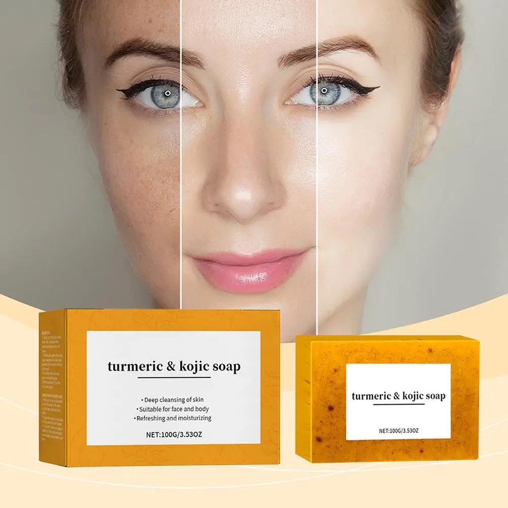 

100g Natural Lemon Turmeric Purifying Soap Whitening Skin Body Cleansing Shrinking Brighten Pore Soap Care Product H2M1