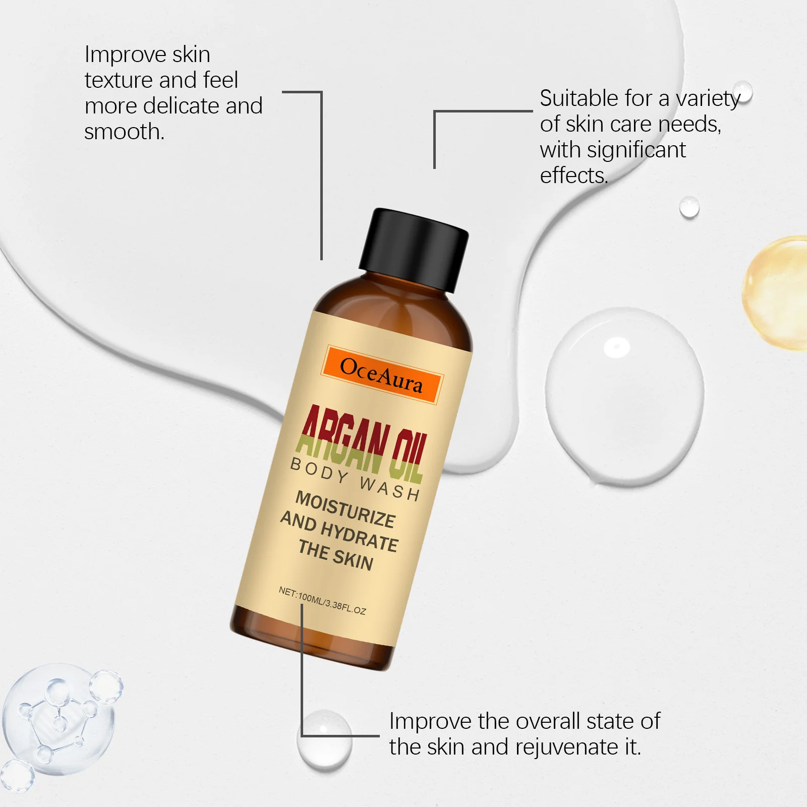 Гель для душа с аргановым маслом, нежное очищение, питательное средство, удаление грязи, восстановление кожи, разглаживание, мягкое осветление, увлажняющее средство для мытья тела