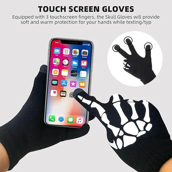 어둠 속에서 빛나는 반사 터치스크린 장갑 할로윈 해골 발톱 디자인 열 보온 사이클링 장갑 남녀 공용 성인 야외용