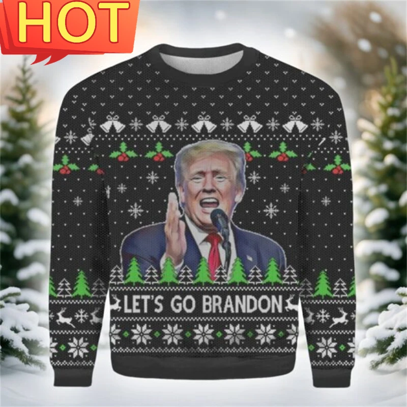 Donald trump gráfico feio camisola de natal masculino mais novo outono inverno pulôver impressão 3d crewneck moletom casual unisex roupas