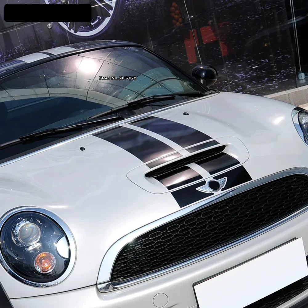 miniクーパーカブリオr58、ロードスターr57、jcw-r59用カーフードボンネットストライプステッカーエンジンカバールーフトランクデカールアクセサリー
