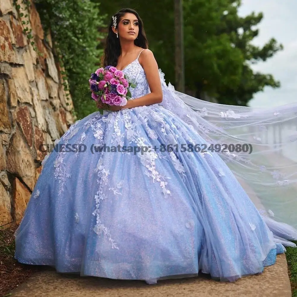 Красивое бальное платье Lalic Quinceanera 2022, блестящее кружевное милое платье с цветами 3 D 16, платья 15 лет