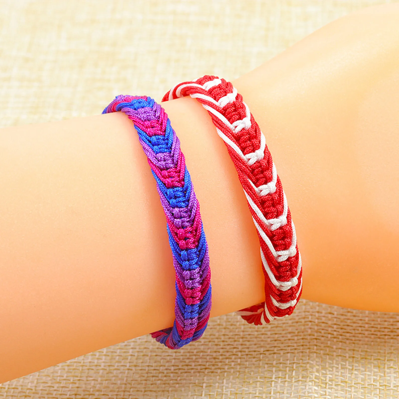 Polyester Boho Bohemia Waved String Braided Friendship Bracelets Ethnic Multicolor Weave Textured Adjustable 15cm-27cm long, 1PC