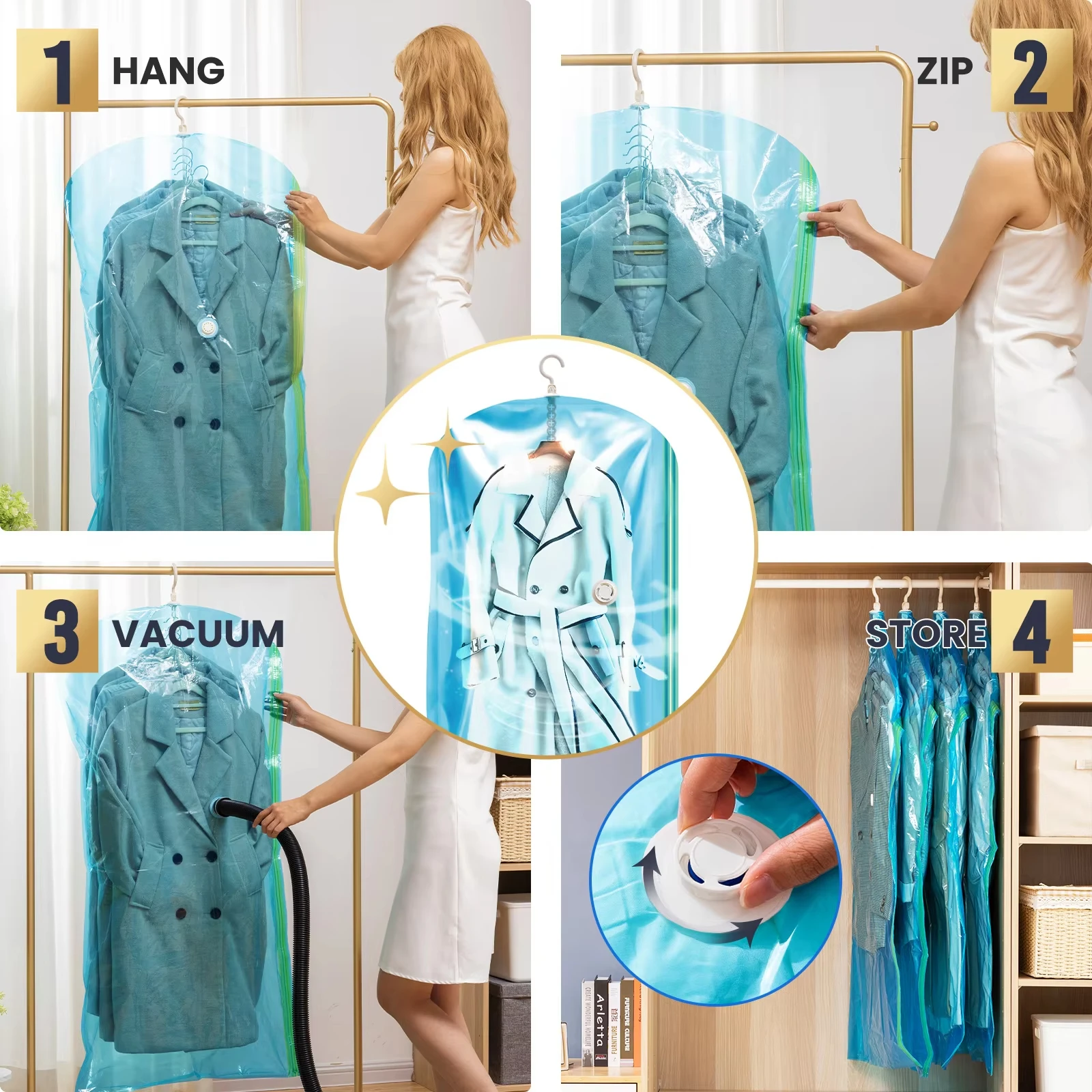 TAILI Hanging Vacuum Storage Bags Hanging Space Saver Bags Hanging Storage Bags for Clothes,Vacuum Sealed for Suits Dress Jacket