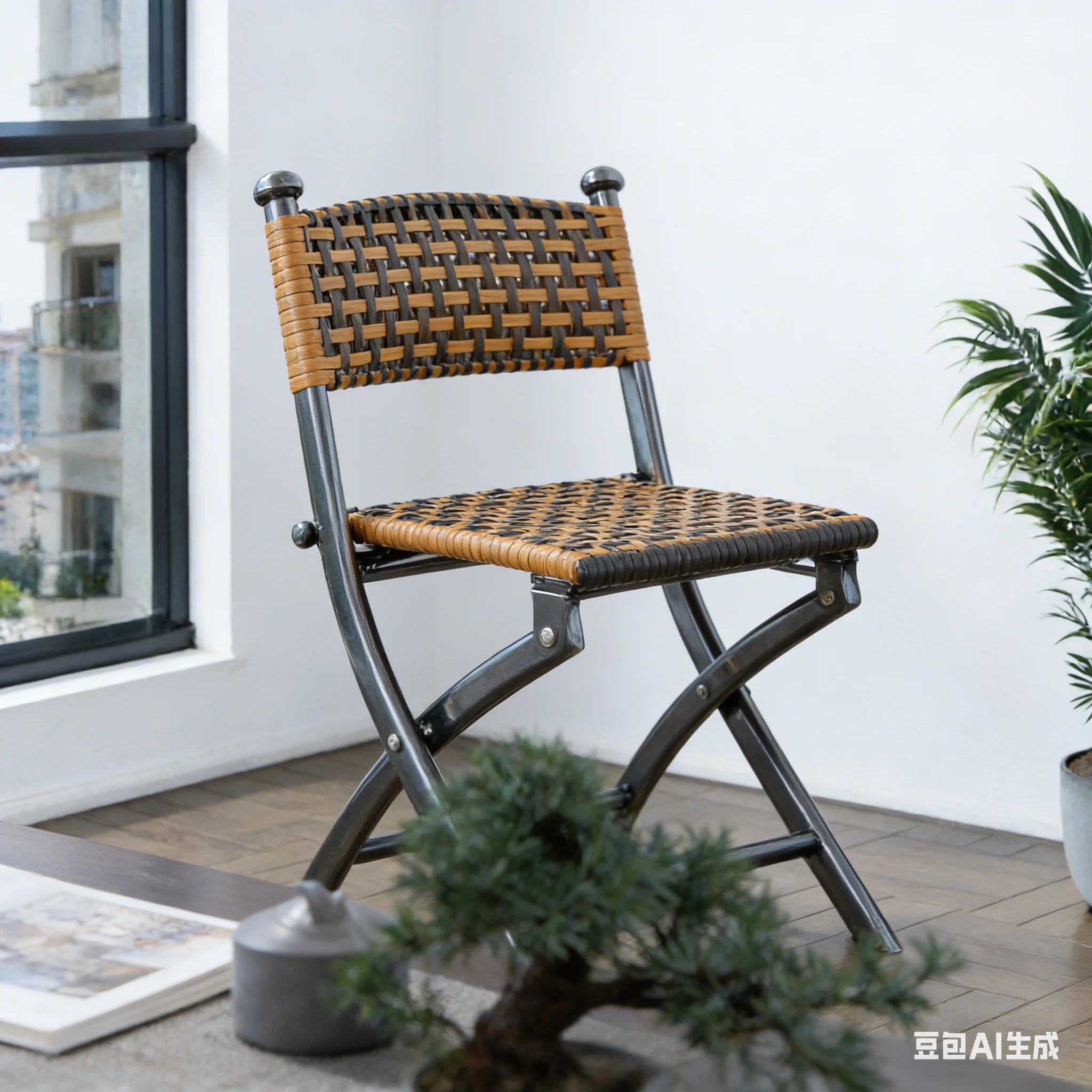 aoliviya-バルコニー折りたたみ椅子ホーム怠惰なレジャー籐背もたれ小型シングル屋外マザスツールテーブル付きガーデンライト-b63