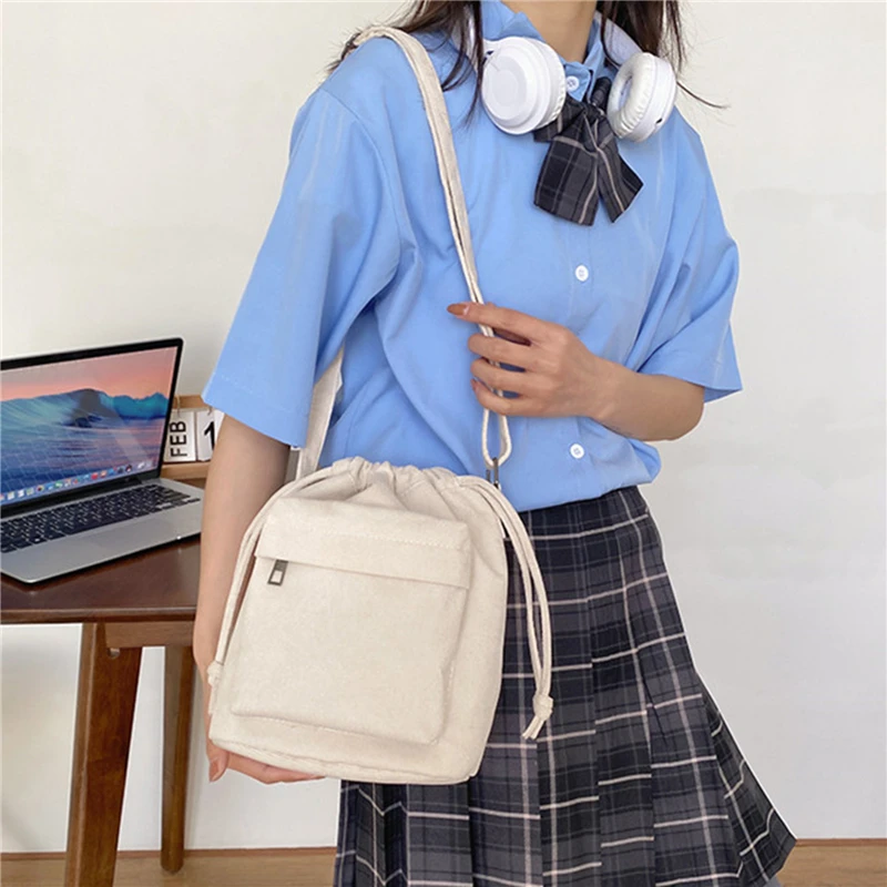 Korean Version Cross Body Bag Women Pleated Drawstring Pocket Opening Nylon Shoulder Satchel Fashionable Niche Casual