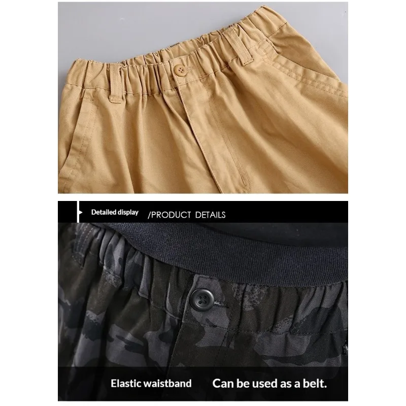 Men Cargo Work Pants Solid & Camo Multi Zipper Pockets Drawstring Hem Wear Resistant Straight Outdoor Hiking Tactical Trousers - view 3