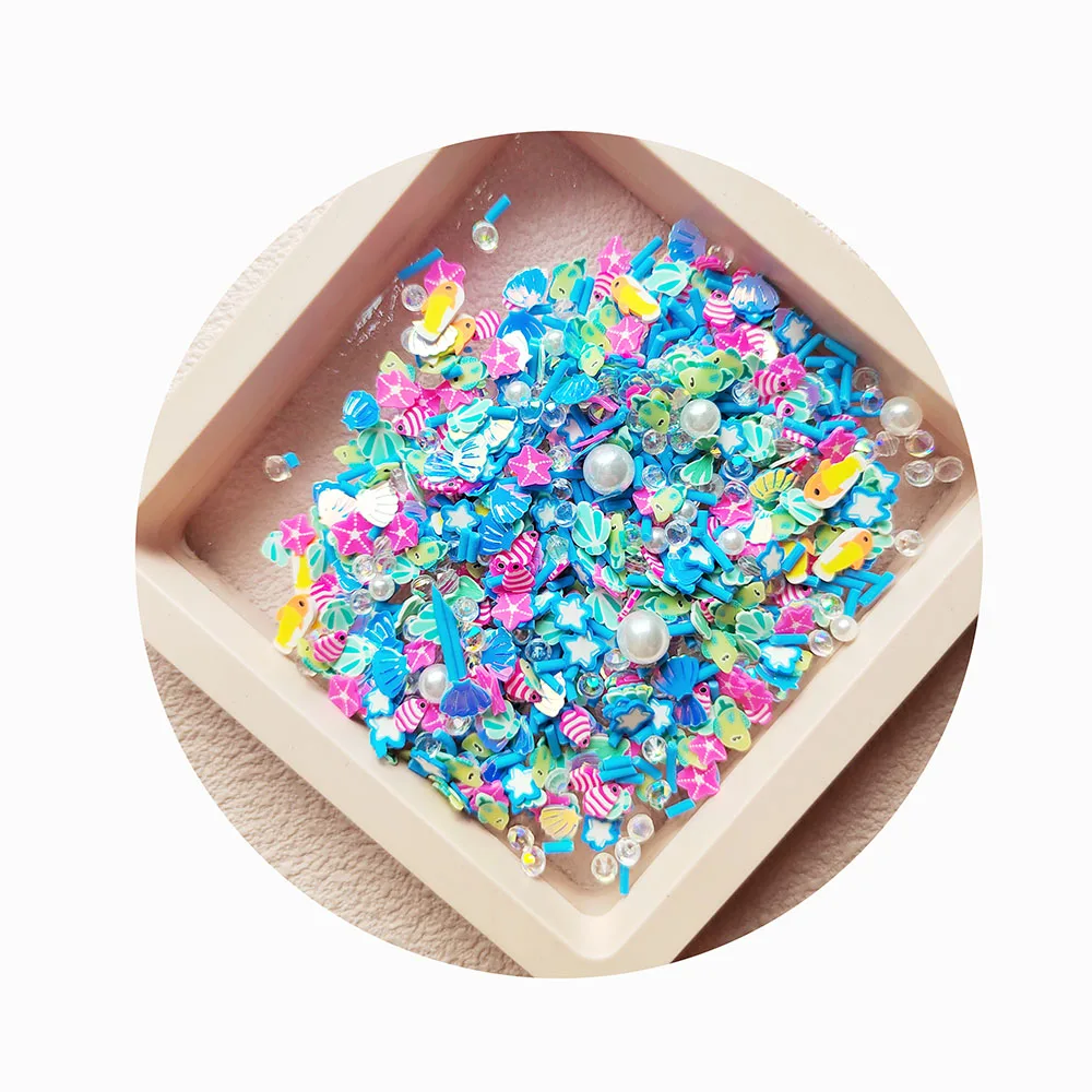 Mixed Handmade Ocean Polymer Hot Clay Slices Sprinkles Fish Sea Shells Pearls Slices for Crafts DIY Soft Slime Filling Deco