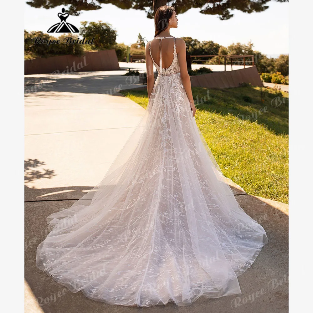 Summer Split Side Lace Appliques V Neck Wedding Dress for Women 2025 Spaghetti Straps Bridal Gown Customized abito da sposa