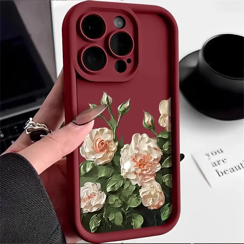 Colorful Rose Blossoms For iPhone Case 16 15 14 13 12 11 Pro XR XS Max 7 8 Plus Shockproof Phone Soft Y2K Girl INS Pink Cover