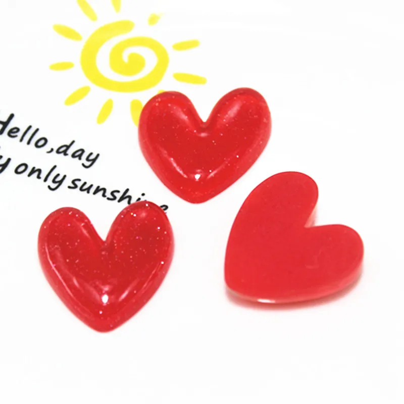10pcs Kawaii Resin Glitter Red/Pink Heart Flatback Cabochon Home Decoration Charm Craft DIY Accessories,26*26mm
