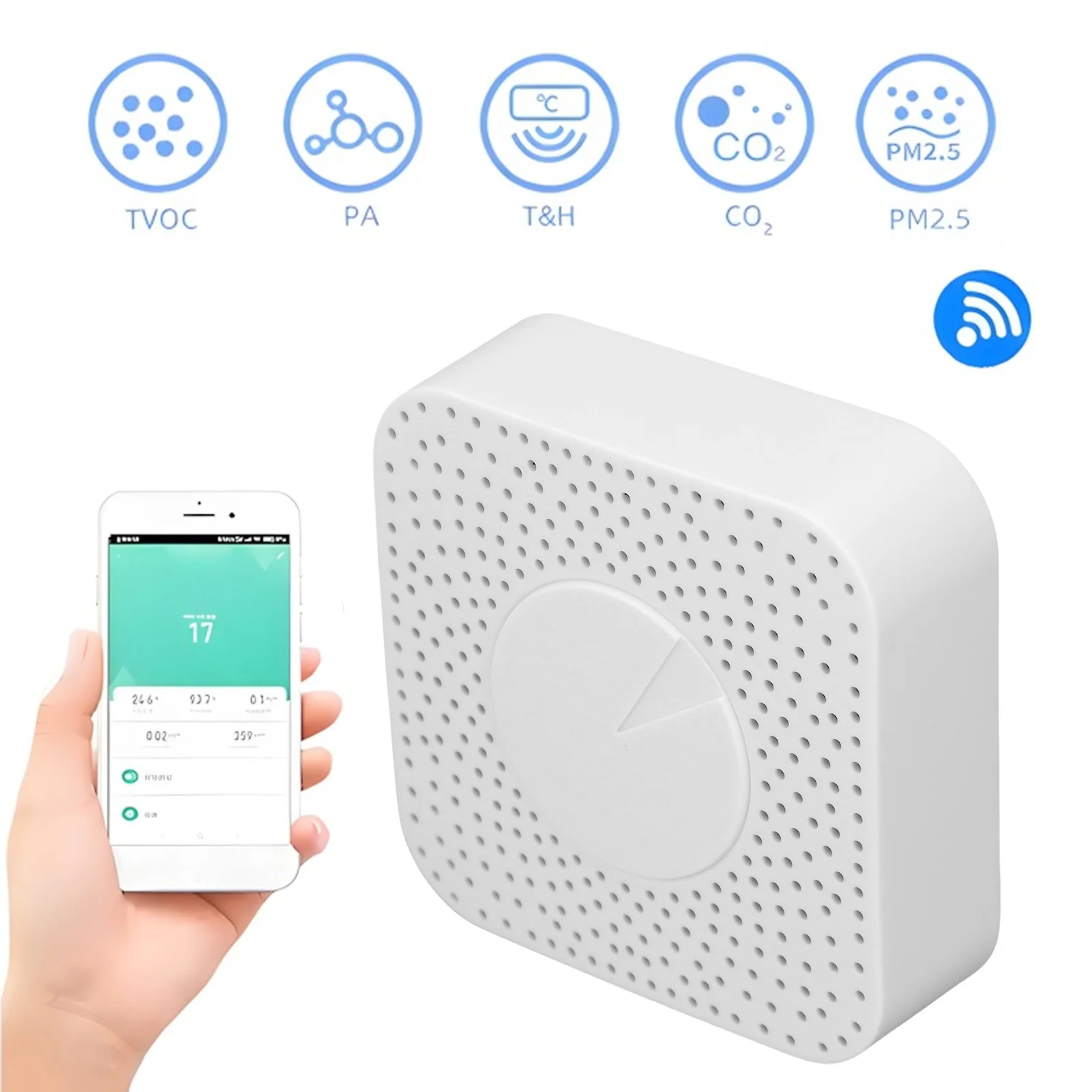

WiFi Air Quality Tester Smart Air Quality Tester WiFi APP Control CO2 Detector for HCHO VOC Temperature Humidity PM2.5 DC 5V