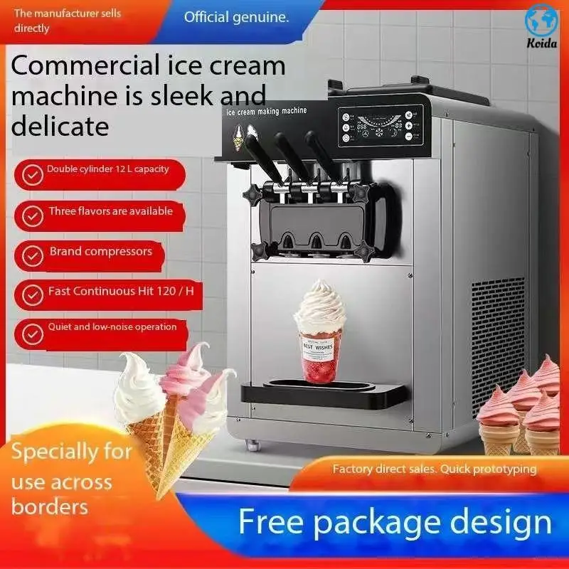 

Commercial Stainless Steel Table Top Soft Ice Cream Machine High Productivity Three Flavors for Business Use