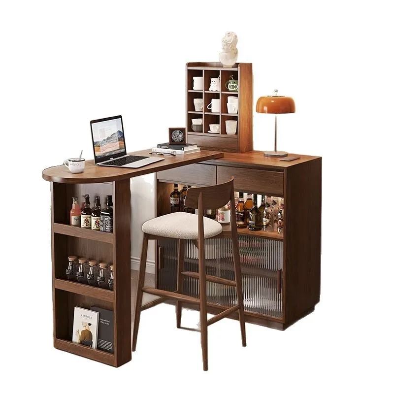 American retro bar retractable bar table solid wood partition side cabinet household living room small bar cabinet dining table