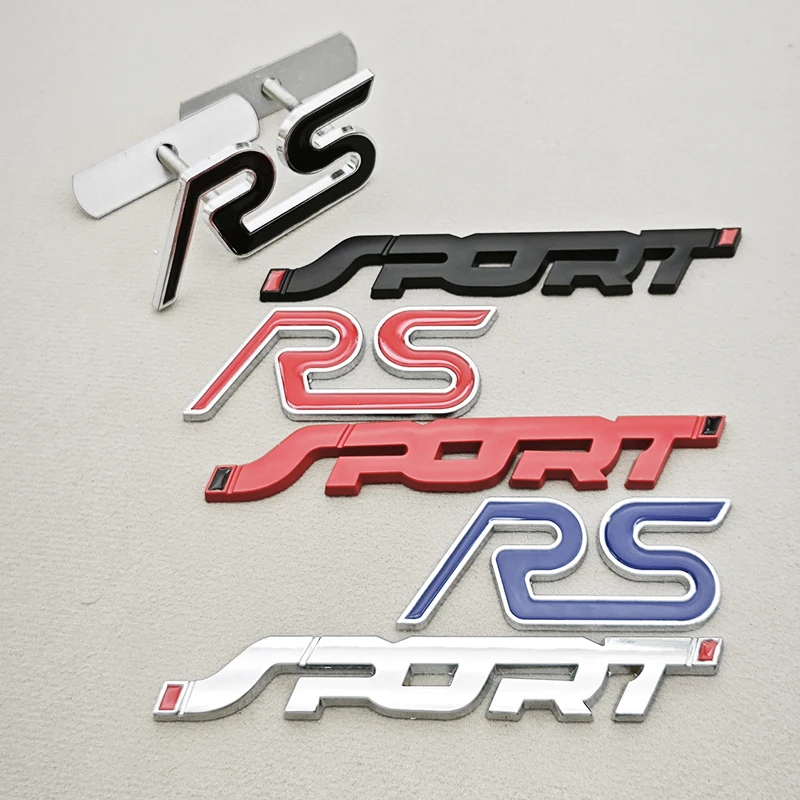

1pc 3D Metal Chrome Black Car Trunk Racing Sport RS Word Letter Logo Grille Emblem Badge Decals Sticker For Ford Car Accessories