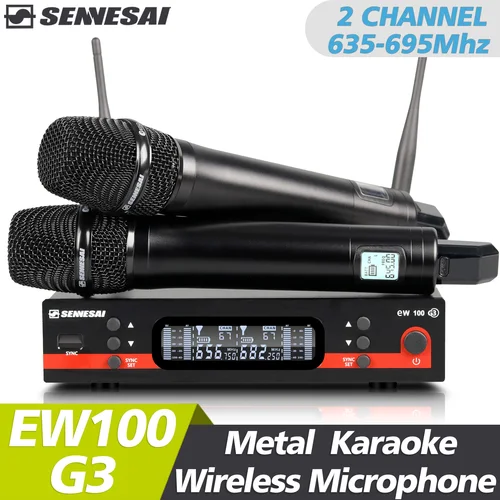 SENNESAI Ew100G3 プロフェッショナルデュアルワイヤレスマイクステージパフォーマンス 2 チャンネル 600-699MHz UHF カラオケメタルハンドヘルド e835