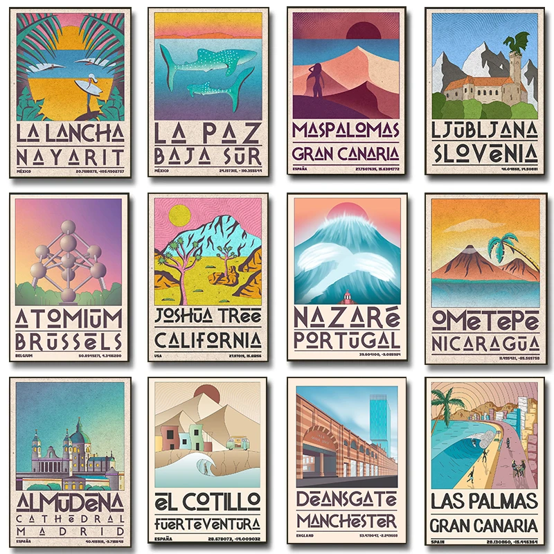Pósteres de viaje de ciudad famosa Retro, onda de Portugal, ondas de Portugal, Mt Fuji, impresiones, pintura en lienzo, imágenes artísticas de pared, decoración de la habitación del hogar