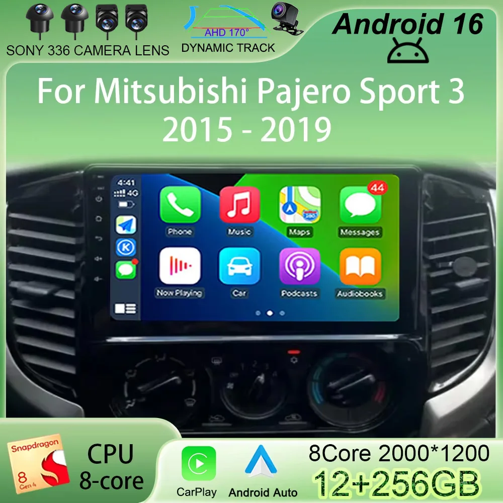 

Автомагнитола Android 16 Carplay для Mitsubishi Pajero Sport 3, L200 5, Triton 3 (2015-2019) с GPS и мультимедийным видеоплеером