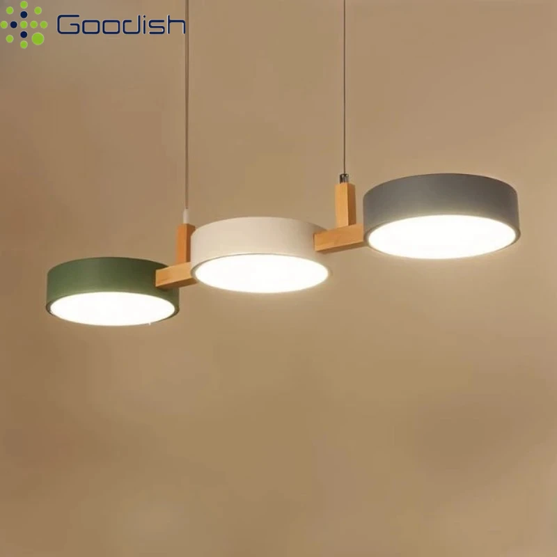 Vintage Industrial Hanging Wood Disc Simplicity LED Pendant Lights Creative Lustre Lamps for Bedroom Home Decoration Chandelier
