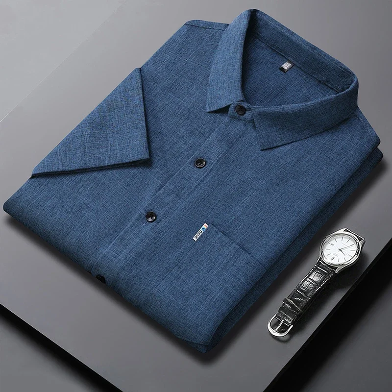 

Рубашка мужская деловая с коротким рукавом, повседневная универсальная с принтом, устойчивая к морщинам, не требует глажки, Всесезонная