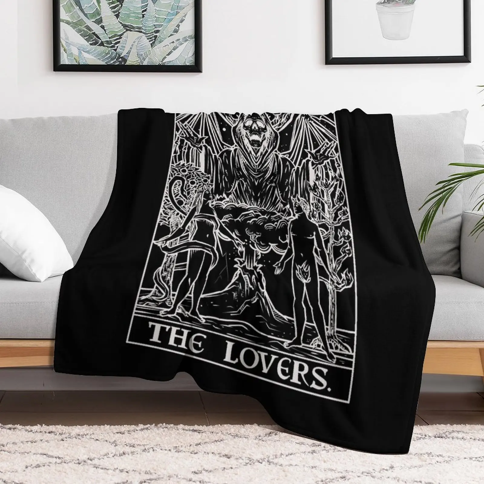 The Lovers Tarot Card (Monochrome) Throw Blanket Flannel Tourist Soft Beds Comforter Blankets