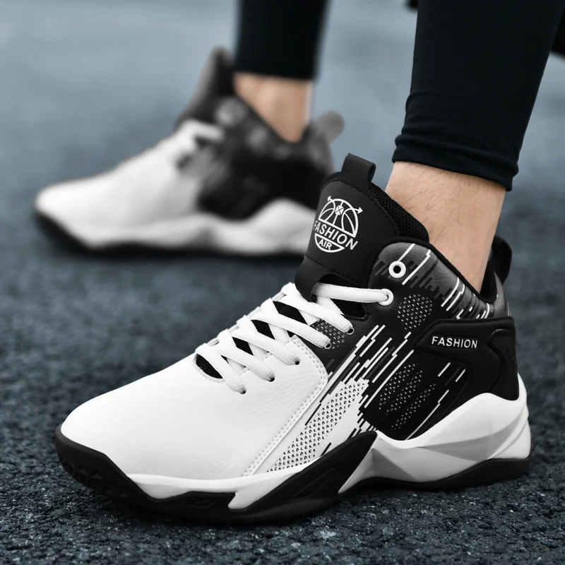 

Men PU Leather Basketball Shoes Non Slip Durable High Top Breathable Outdoor Indoor Court Big Size 36-48