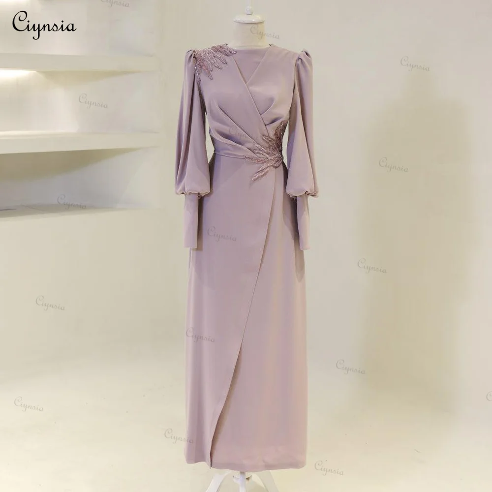 

Ciynsia Customized Bespoke Occasion Dresses Puffy Sleeves Formal Evening Gowns for Women Beaded Appliques Prom Dress Real Photo