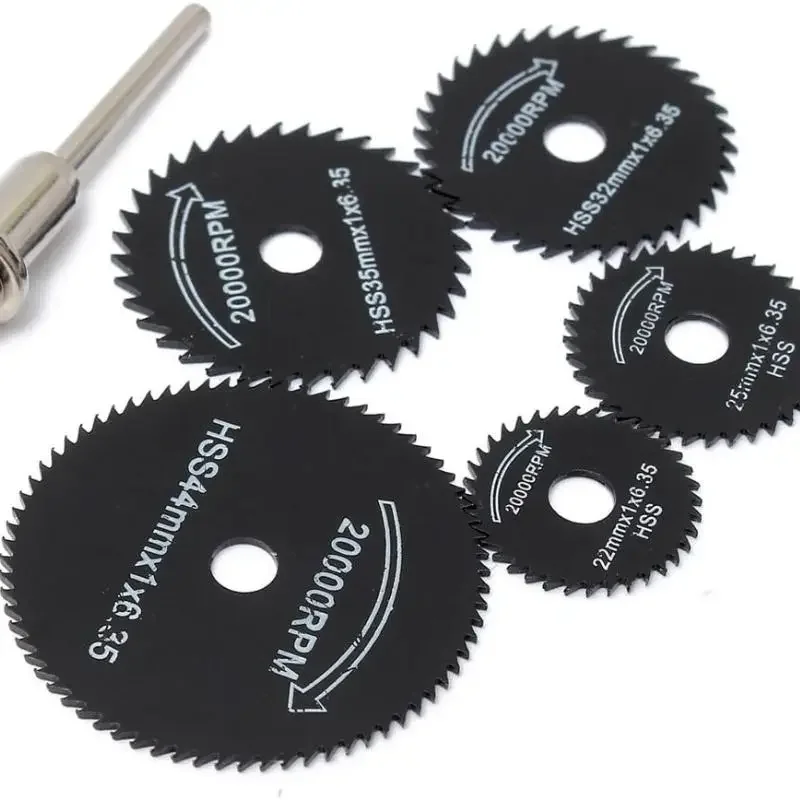 Mini hoja de sierra Circular HSS, herramienta rotativa para cortador de Metal Dremel, discos de corte de madera, corte de mandril de taladro de 22-44mm, 6 uds.