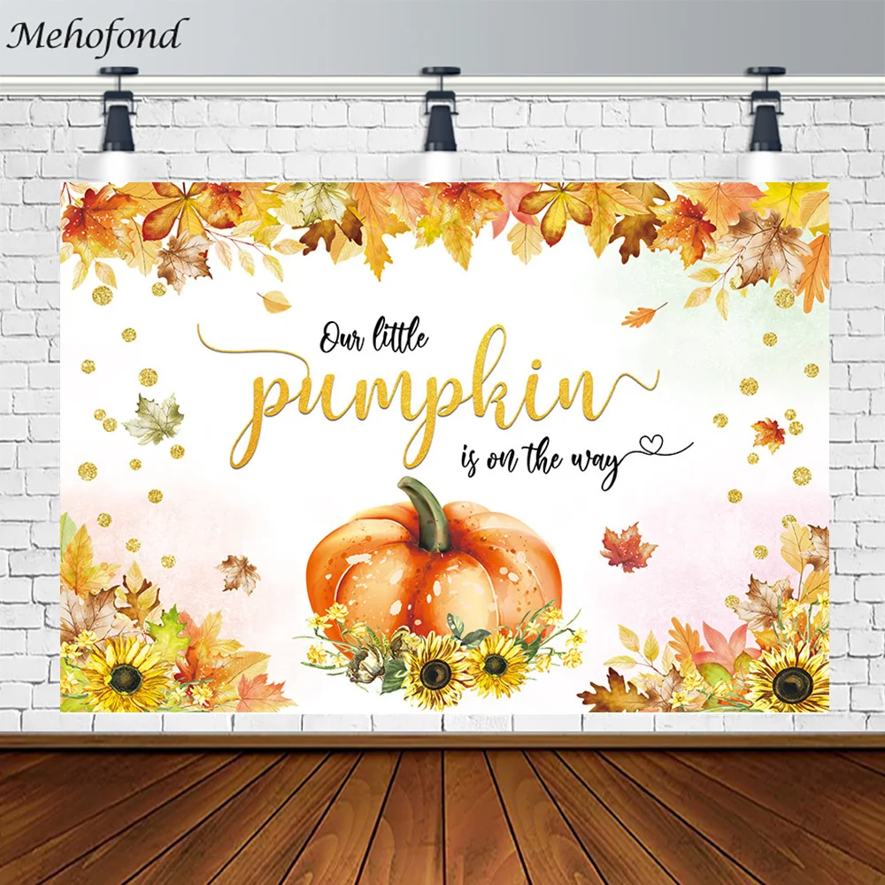 Mehofond Autumn Pumpkin Themed Baby Shower Backdrop Our Little Pumpkin Is on The Way Birthday Party Decor Photography Background