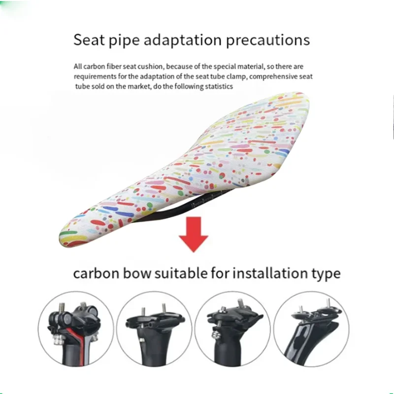 Autostoelkussen met kleurrijk patroon, zacht zadel, hol ademend fietszitkussen van koolstofvezel