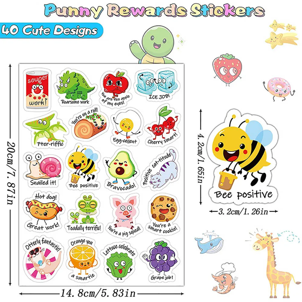 100Pcs Cute Cartoon Animals Reward Stickers with Word Motivational Stickers for School Teacher Kids Student Stationery Stickers
