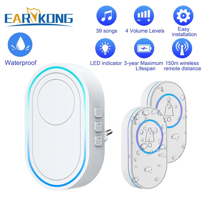 Waterproof Wireless Doorbell Home Welcome Smart Home Door bell 300m Remote Smart Bell Chime EU UK US Plug Optional