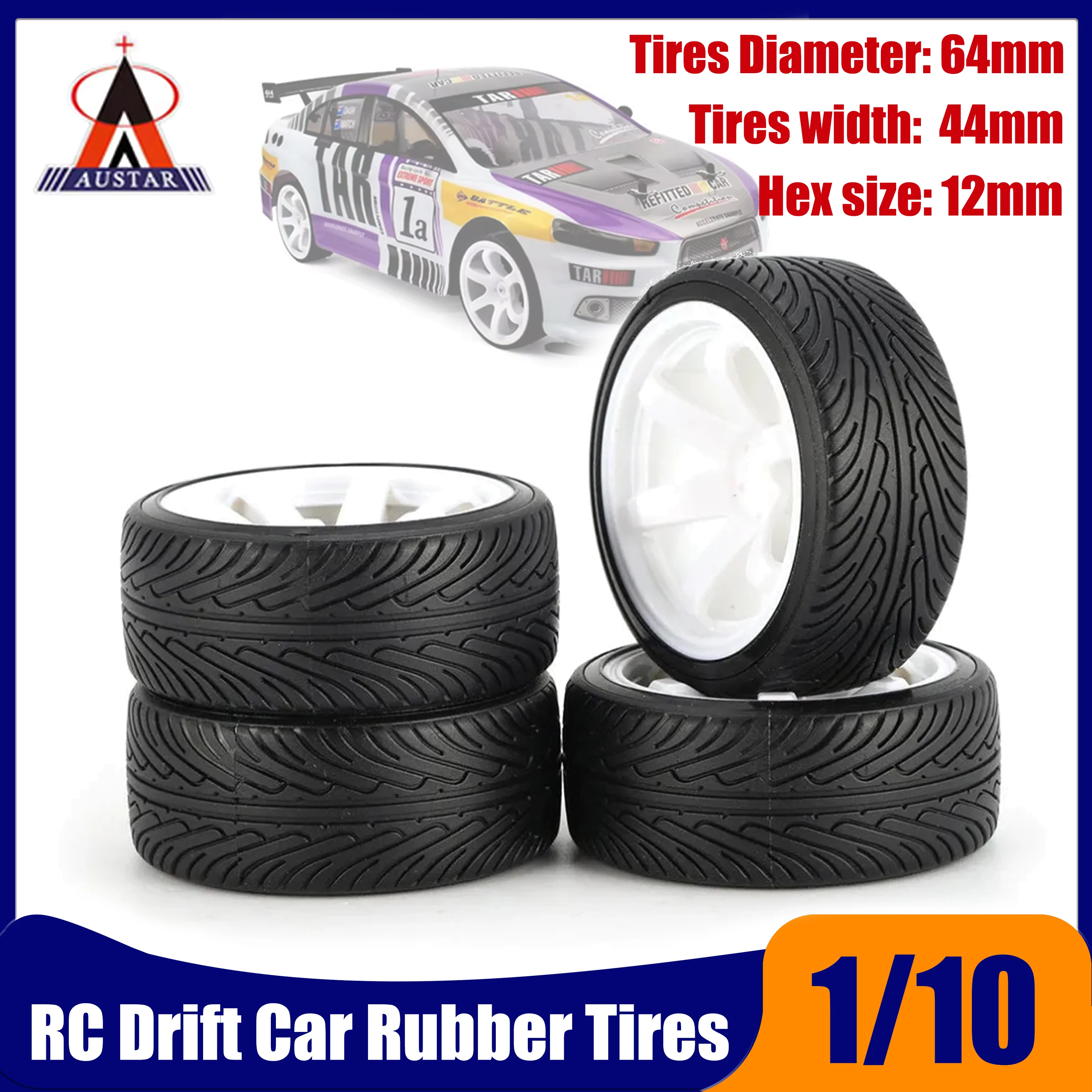 4PCS AUSTAR 64mm 12mm HEX  Tire Hard Plastic Rim Tyre Wheel for RC Car Model HSP HPI Component Spare Parts Accessories