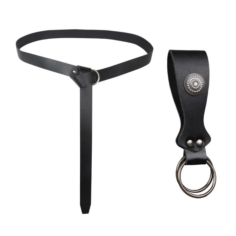 

652F Keyring Belt Skirt Hikes Set Medieval Pirate Belt Waistband Accessory Halloween Cosplay Costumes Women Men