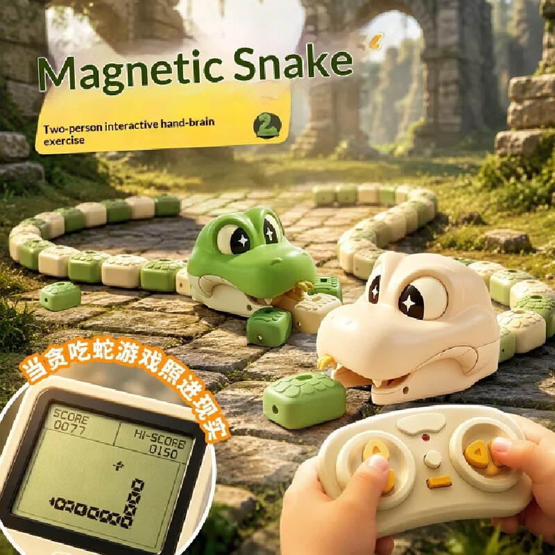 Magnetic Gluttonous Snake Electric Remote Control Toy Moving Glowing Eyes Adjustable Gear Magnetic Swallowing Interactive Game