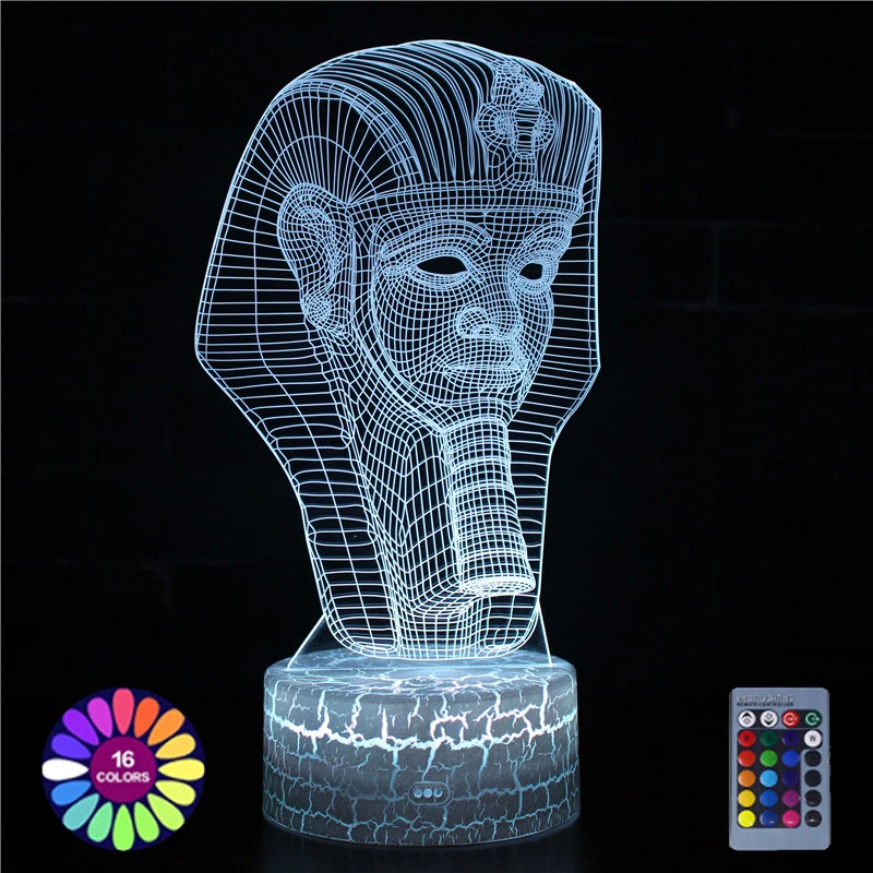 Lâmpada led acrílico gravura faraó estátua luz da noite usb alimentado por bateria toque remoto luzes led cor mudando lâmpada de mesa presente